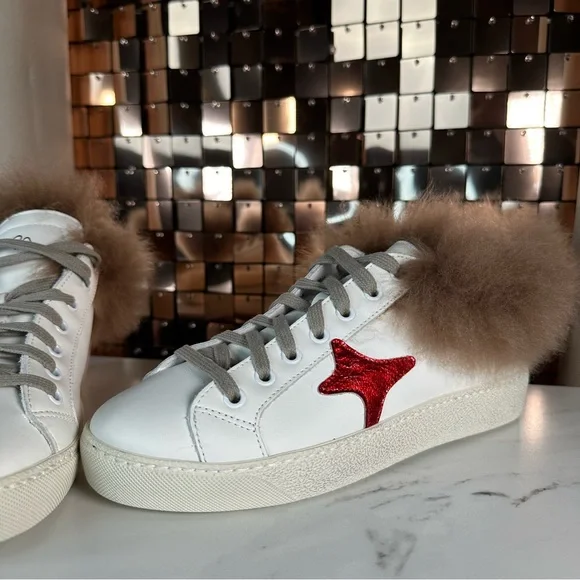 AMA ‘SLAM’ Made In Italy White With Red Star & Brown Fur Trim Size 37 NIB - Picture 4 of 15